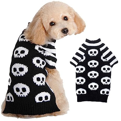 Hundepullover Totenkopf Hund Halloween-Pullover Gestreifter Haustier-Strickpullover (XL)