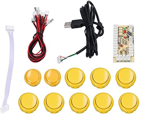 Zunate Arcade Game DIY Kit, Arcade Game Joystick Arcade Buttons Accessories with Encoder Board for MAME, support for Windows XP, for Win 7, for Win8, for Win10(yellow)