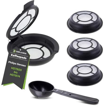 Dekarox 4 Count Refillable Coffee Pad Filter for Melitta 180424, Black, Plastic, 4 x Coffee Pads with Spoon for Senseo Coffee Machines from HD7800 to HD7874