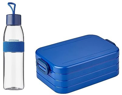 Mepal – Take a Break midi + Trinkflasche Ellipse 500 ml – Vivid Blue – Lunchbox mit Trennwand – ideal für Mealprep-kohlensäuregeeignet –auslaufsicher – bruchfestes Material, Promotion-Set