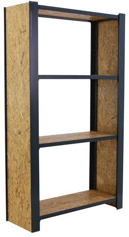 SimonRack Metallregal, 4 Regalböden, hohe Tragfähigkeit 200 kg, 1500 x 800 x 300 mm, seitliche Abdeckungen, Bücherregal für Büro, Anthrazit/Holz Osb