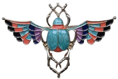 Broche bijou insecte coléoptère style scarabée égyptien, acier doré.