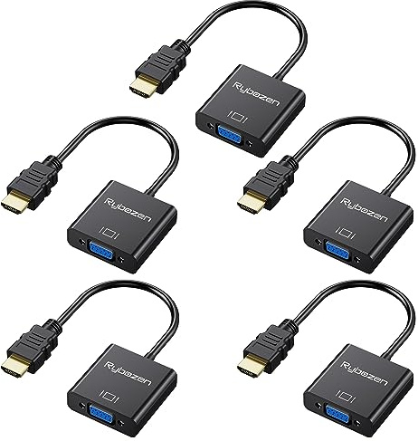 Lot de 5 adaptateurs HDMI vers VGA, convertisseurs HDMI vers VGA plaqués or (mâle vers femelle), compatibles avec ordinateur, ordinateur portable, PC, moniteur, projecteur, HDTV, Chromebook, Raspberry