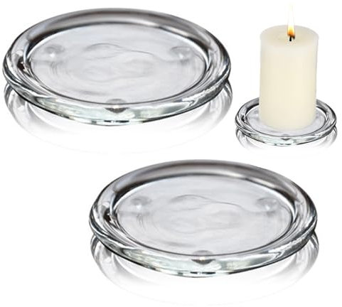 Glass Round Candle Plates Cup Mat, 2 Pack 10cm/4 Inches Transparent Pillar Candle Holder Stand Tealight Plate for Spa Decorations, Weddings, Parties, Home Decor, Table Centrepieces & Gifts