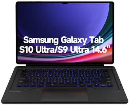 Dexnor Keyboard Case for Samsung GalaxyTab S10 Ultra/S9 Ultra - 14.6 Inch Magnetic Detachable Book Cover Style Keyboard with Multi-Touch Trackpad, Wireless, Backlit, S Pen Holder - UK Layout