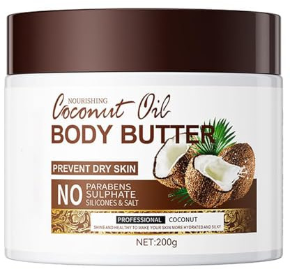 Grospe Kokos-Körperbutter für trockene Haut, feuchtigkeitsspendend für Hände und Körper, mit Bio-Kokosöl, Körperfeuchtigkeit für weiche und strahlende Haut, 300 ml (Packung mit 1 Stück)