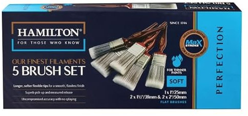5 Piece Hamilton Perfection Max Stroke Soft Synthetic Flat Brush Set (1 x 1, 2 x 1.5, 2 x 2)