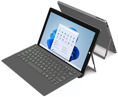 SZTPS® 2 en 1 PC Tablet Laptop con Teclado, Notebook Windows 11, Tablet Intel J4125, 6GB RAM 128GB ROM, FHD IPS Display1920x1280, 2.4G+5G WiFi, BT4.2, Type C, (QWERTY Teclado)