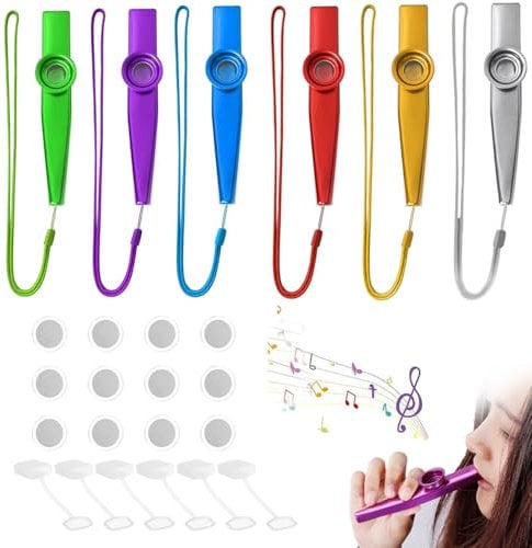 RHQFDM 6 Stück Kazoo Set Membran Instrument Kasu Musikinstrumente Herefun Kazoo mit 12 Flötenmembranen Musik Enthusiast Anfänger Kinder Party Geschenke