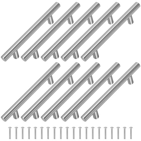 MengH-SHOP Möbelknöpfe T-förmiger Möbelgriff Edelstahl Schubladengriff Kabinett Knöpfe mit Schraube für Schrank Kleiderschrank Schublade Küche 10 Stück (Silber/148mm)