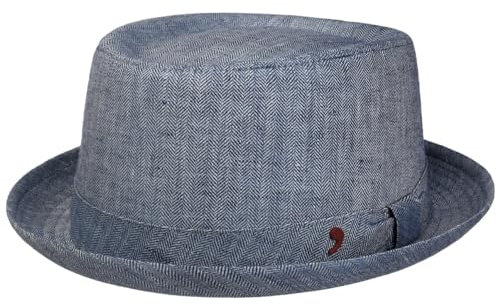 Alfonso D’Este Herringbone Pork Pie Baumwollhut Stoffhut Sonnenhut Sommerhut Porkpie Herren - Made in Italy mit Futter, Ripsband Sommer Frühling-Sommer - S (54-55 cm) dunkelblau