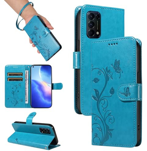 SRISHP Hülle für Oppo Find X3 Lite Hülle, Premium PU Leder Handyhülle mit Band, Magnet Flip Case für Oppo Find X3 Lite, Blau