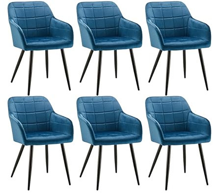 CLIPOP Esszimmerstühle 6er Set Stühle mit Armlehne, Samt Bezug, Esszimmerstuhl Küchenstuhl Polsterstuhl, Stühle für Esszimmer (Samt Blau, 6er Set)