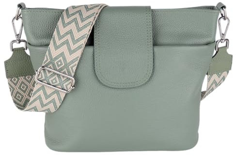 MIRROSI® Umhängetasche Damen, Echtleder, Made in Italy, BOHO Style30x24,50x9cm (BXHXT) viel Stauraum, Handtasche, Brusttasche, Crossbody Bag (1 Tasche & 2 Gurte) (Mint (BOHO))