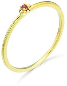 Skcess 18 Karat Gelbgold Trauringe Rot Rubin Runden, Trauringe Dünner Einfacher Blumen-Solitär-Rubin Ring Damen Größe 61 (19.4)