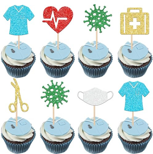 Rsstarxi 24 Pack Nurse Cupcake Toppers Nurse Cap Hear Rn Themed Nursing Cupcake Picks Decorations Nurse Decorations for Party for Medical Rn Nurse Grad Themed Birthday Cake Decorations