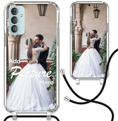 CoverHeld Samsung Galaxy F23 Handyhülle mit Band selbst gestalten aus Silikon Hülle mit deinem Bild/Design personaliseren und einzigartig Machen/Handykette Kordel Band in Schwarz