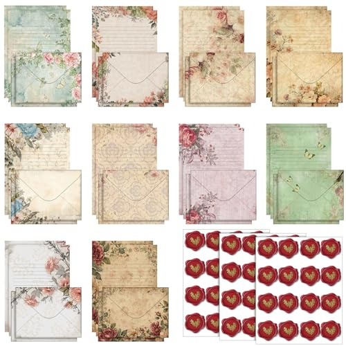 TaoBary 160 Pcs Vintage Floral Stationery Paper and Envelopes Set