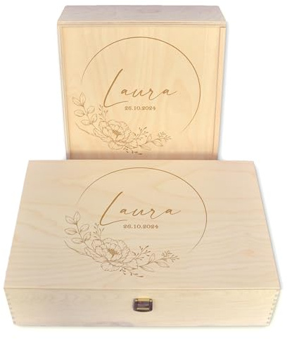 Holzbox zur Geburt, Erinnerungsbox Baby, Geschenk zur Geburt, personalisierte Holzbox mit Deckel, Holzkiste mit Gravur, Geburtsgeschenk, Verpackung Geschenk Geburt, Fotobox Aufbewahrungsbox, Feenstaub