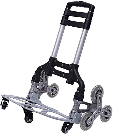 Carretilla de escalera plegable 6 ruedas subir escaleras aluminio carretilla apilable carro con cuerda elástica, bolsa de lona negra, para mercancías suministros productos artículos negro