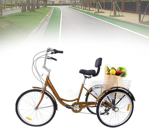 24 Zoll Dreirad für Erwachsene，Fahrrad für Senioren mit Aufbewahrungskorb， 3-Rad Fahrrad 6 Gänge Shopping Fahrrad mit Korb