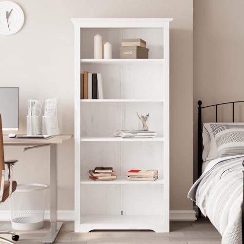 Iiaky Bücherregal BODO Weiß 80x38x180 cm Massivholz Kiefer 5 Fächer Schrank Regal BüCherschrank Raumteiler Regal RegalwüRfel Shelves BüRo Schrank
