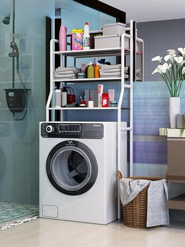 MF artSHOP Scaffale da Bagno per Lavatrice, 3 Ripiani, Bianco, 152x65x25 cm Mobile Sopra Lavatrice Organizer Da Parete Per Detersivi Sapone