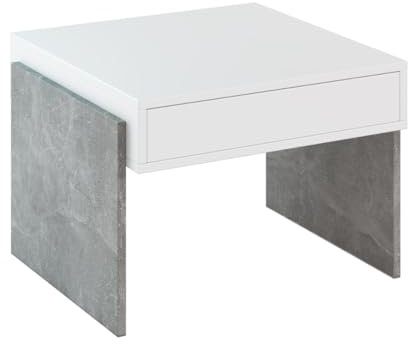 PROROOM FURNITURE - Zhara Mini - Kaffeetisch 60x60 Höhe 45 cm - Sofatisch Quadratisch - Coffee Table - Wohnzimmertisch Modern - Couchtisch mit Schublade, Stauraum - Weiß/Stein