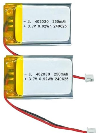 DEVMTO Lot de 2 batteries Lipo rechargeables au lithium polymère 3,7 V 250 mAh 402030 avec JST PH2,0 mm pour casque Bluetooth, montre