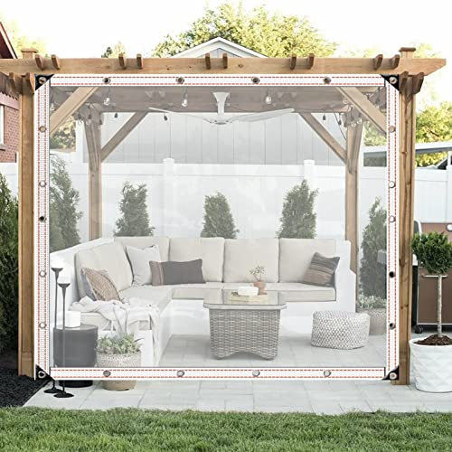 Wasserdichte transparente Kunststoffplane mit Ösen für Pergola, Terrasse und Balkon, Outdoor-Pavillon-Vorhänge (5 x 8 m)