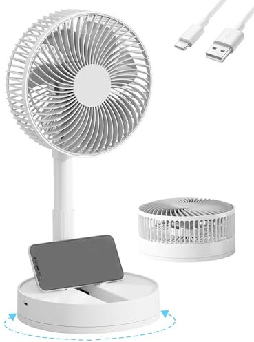 KASYDoFF USB Ventilator Leise, 5400mAh-24H Akkulaufzeit Oszillierend Tischventilator, 200mm Faltbarer Ventilator Klein, 4-Stufen & Timer Mini Tischventilator for Apartment, Weiß