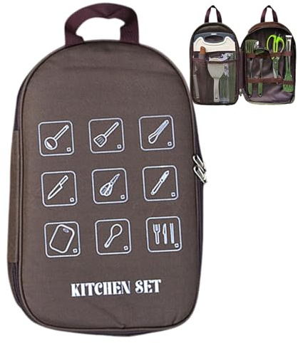 Yonuaret Sac de rangement pour couverts de camping, grande capacité, organiseur de vaisselle d'extérieur étanche pour adultes, hommes, femmes, Couleur café., Refer to description, Unisexe
