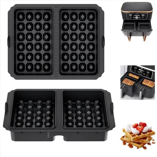 2Pcs Silicone Waffles Molds for Ninja Dual Airfryer AF300/400/451/500UK, SL400UK, BPA-Free Belgian Waffle Insert, Waffle Maker for Ninja Double Stack XL Air Fryer Accessories