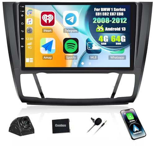 [4+64G] SIXWIN Android 13 Radio Coche para BMW 1 Series E81 E82 E87 E88 2008-2012 con CarPlay&Android Auto,9 Pulgadas Pantalla Táctil con Bluetooth/WiFi/GPS/FM/RDS/USB 32EQ con Cámara Trasera