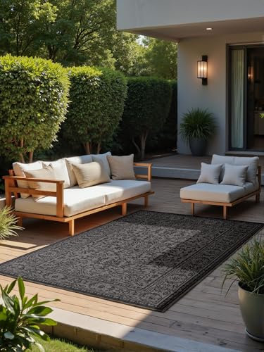 Hanse Home Northrugs Kona In- & Outdoor Teppich - Klassischer Flachgewebe Wendeteppich, ÖKO-TEX Wetterfest & UV-beständig für Balkon, Terrasse, Garten – Schwarz Weiß, 160x230cm