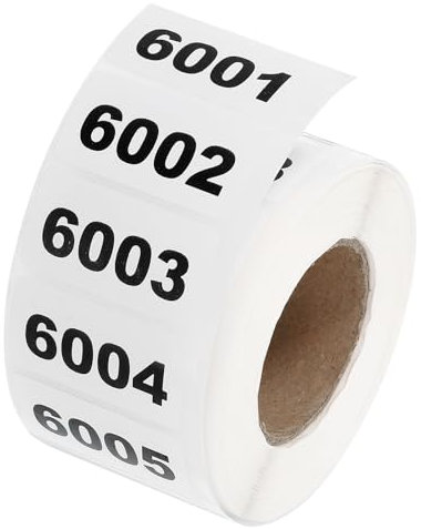 QUARKZMAN 1 Rolle Zahlen Aufkleber, 6001-7000 Number Stickers Nummern Aufkleber Selbstklebende Zahlen Klein 7 * 10mm Weiß