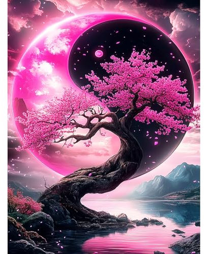 MXJSUA Diamond Painting Erwachsene, Yin Yang Blumenbaum Diamant Painting Bilder, 30x40cm 5d Diamond-Painting Geeignet Als Geschenk, Zur Entspannung und Als Wanddeko