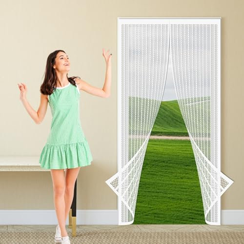 Zanzariera Magnetica per Porta Blindata 220 x 268 cm Buona Estate Lontano Dalle Zanzare Tenda Anti Zanzare Insetti per Porta Finestra Balcone Soggiorno, Bianco