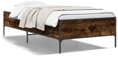 Eleganz Bettgestell Räuchereiche 100x200 cm - Modernes Hochbett aus Holzwerkstoff & Metall für Erwachsene - Stabile Schlafmöbel fürs Schlafzimmer