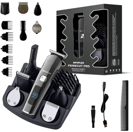 Sifuplex PrimeCut Pro Barttrimmer, Profi Bartschneider Herren | Präzisions-Trimmer Herren mit 5 Aufsätzen, Haarschneidemaschine mit 90 Min Akku