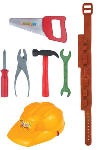 Lizzy Children’s Toy Tool Belt and Hat Set (7pcs) | Kids Construction Worker Fancy Dress Kit | Includes Tool Belt, Safety Hat & 5 Pretend Tools | Role Play Gift for Toddlers & Young Builders