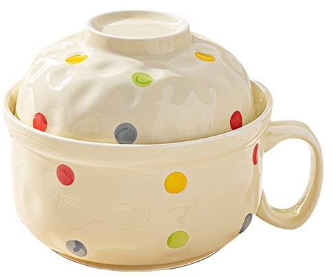 Suppenschüssel mit Griff und Deckel, Mikrowellen-Ramenschüssel, Becher für Instant-Nudeln, 750 ml, Haferflocken, Salat, Suppe, Müsli