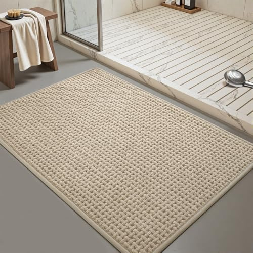 SIXHOME Badematte Weich Chenill Absorbierende Saugfähige Badematten Badteppiche rutschfest Waschbar Beige 40 * 60cm