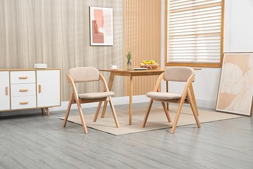 HAUSPROFI Klappstuhl Gepolstert, 2er Pack Holzklappstuhl, Tragbarer und Faltbar, Fertig Montiert, klappstühle für Gäste, Küche, Büro, Hochzeitsfeier, Picknick (Khaki)