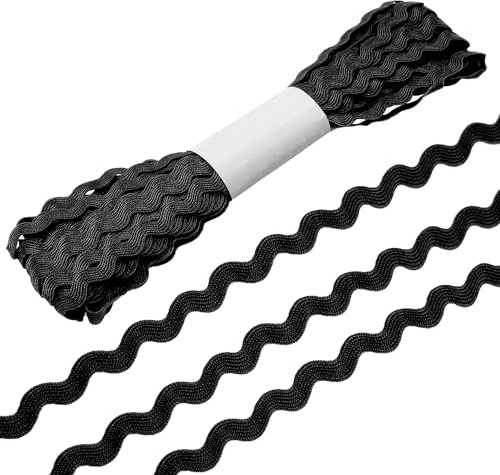Allazone Zick-Zack-Rand Band Wave Nähen Biegen Fransen Trim 5mm Rick Rack Trim Ribbon für Kleidung Kleid Nähen Blumen Machen Handwerk Lieferung, Schwarz