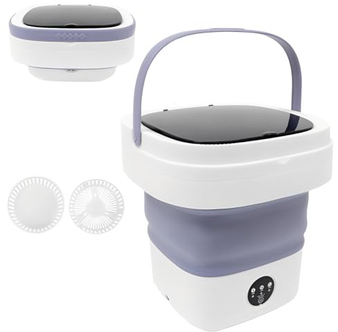 Mini Waschmaschine 12 l, Tragbare Waschmaschine mit Abnehmbarer Trockenkorb, Faltbare, 3 Modi Tiefenreinigung, Reisewaschmaschine für Camping und Reise, Violett