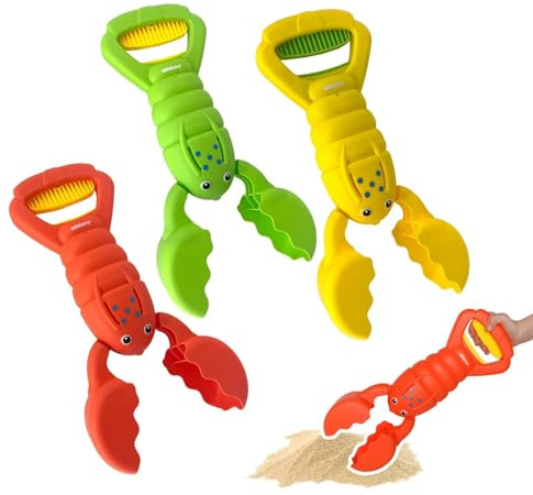 alldoro Sandgreifer Hummer 3er Set rot, gelb & grün, 34 cm, Strandspielzeug | Sandkasten-Zubehör, Robustes Sandspielzeug für Kinder, Sandkasten-Krabbe, leicht & einhändig bedienbar