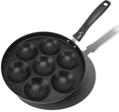 Vvikizy Poêle à œufs, Poêle Antiadhésive à 7 Trous avec Revêtement en Pierre Maifan pour Omelettes, Bacon, Hamburgers, Crêpes, Rétention et Répartition de la Chaleur, Poignée