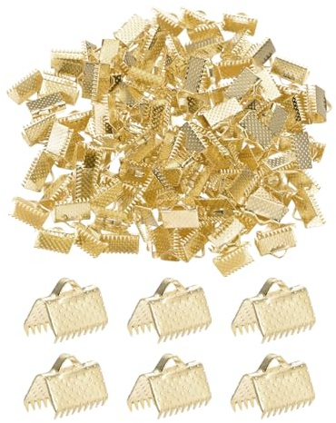 M METERXITY 280er-Pack Bandenden mit Klemmen 0,4Zoll/10mm Metall KC-Gold | Armbänder Lesezeichen Pinch-Crimp-Klemmen, Polka Dots, für/Armbänder/Halsketten