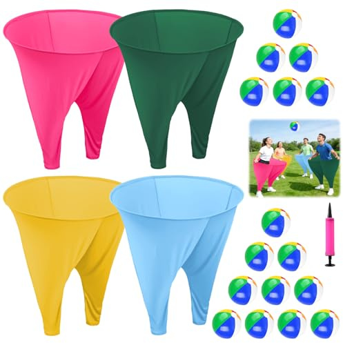 WUPIOS 4-teiliges Oma-Hof-Spiel-Set, goldfarben, grün, Babyblau, Fuchsia, lustiges Party-Spiel mit 16 Hüpfbällen und 1 Luftpumpe, Outdoor-Wurfspiele für Familientreffen, Geburtstagspartys